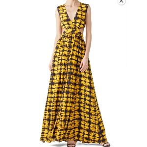 Proenza Schouler Black Yellow Tie Dye Sleeveless Open Lower Back Maxi Dress 0
